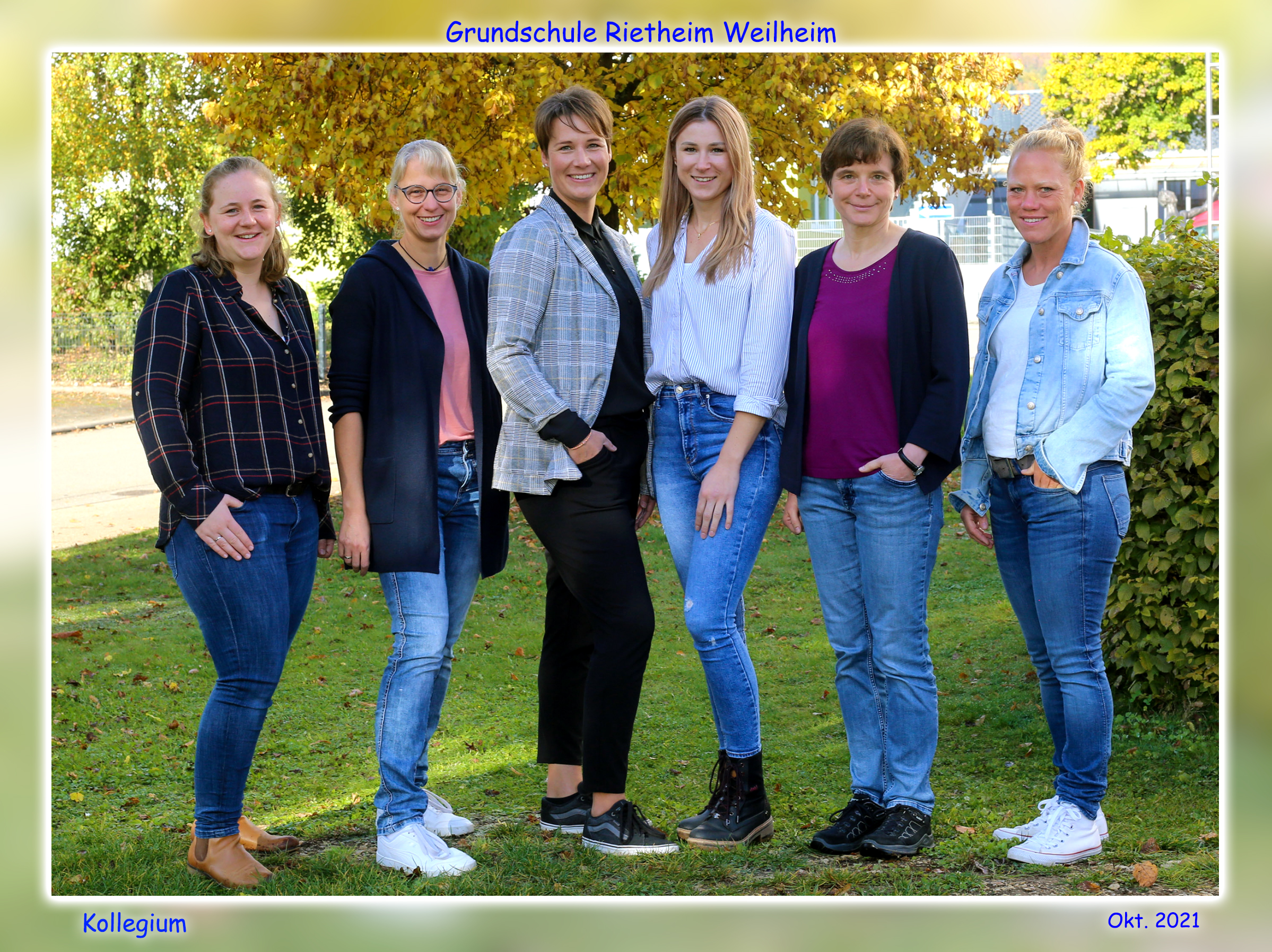 Schulteam 2021: Beschreibung Gruppenbild Grundschule Frau Bodmer, Frau Bacher, Frau Budzinski, Frau Metzger, Frau Woll, Frau Kleitsch